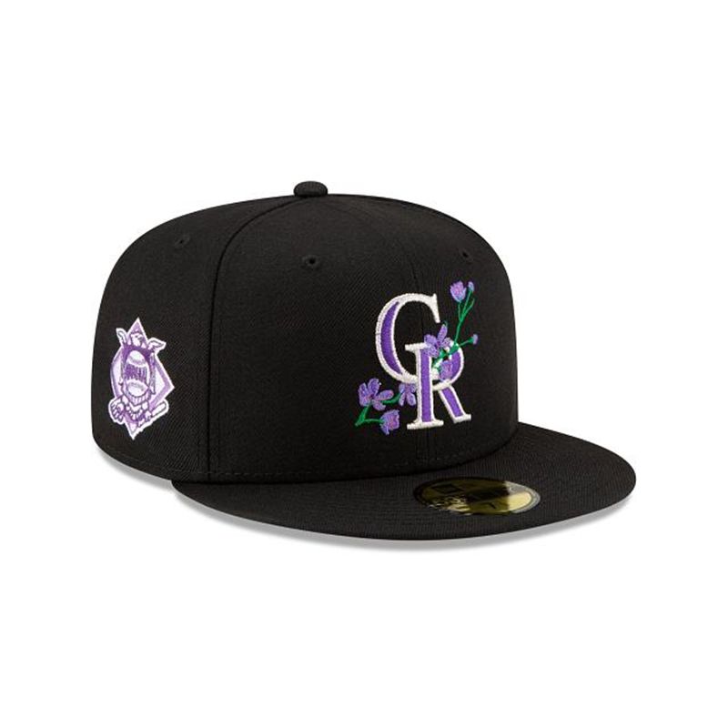 MLB Colorado Rockies Side Patch Bloom 59Fifty Fitted (GZP1309) - Black New Era Caps